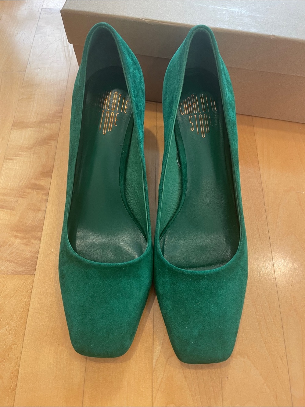 Charlotte Stone Estee Heel Green Suede Block Heel Pumps - Women's Dress Shoes - Picture 11 of 13